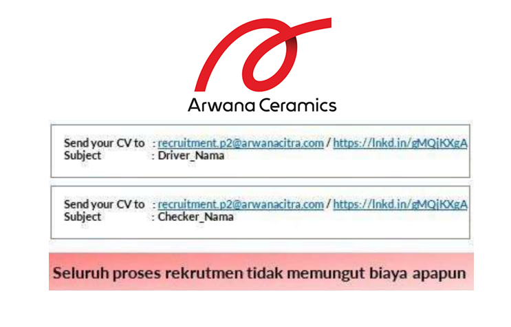 PT Arwana Citramulia Tbk. Dapatkan peluang karier di industri keramik nasional. Penempatan Cikande, Serang, Banten.